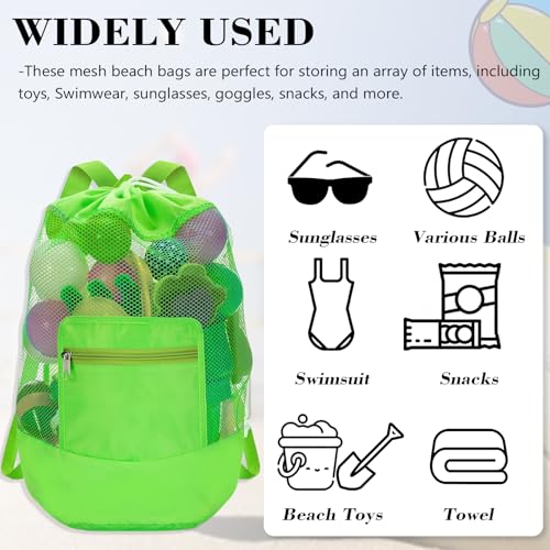 INVODA Mesh Beach Bag Drawstring Backpack - Foldable Lightweight Large Capacity, Adjustable Straps with Front Zipper Pocke...