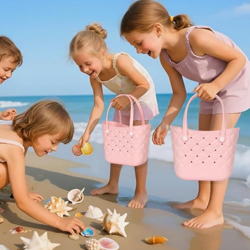 Sequoixee Small Waterproof Beach Bag for Little Girls and Women Lightweight Rubber Beach Tote for Pool, Travel,Beach,Sports