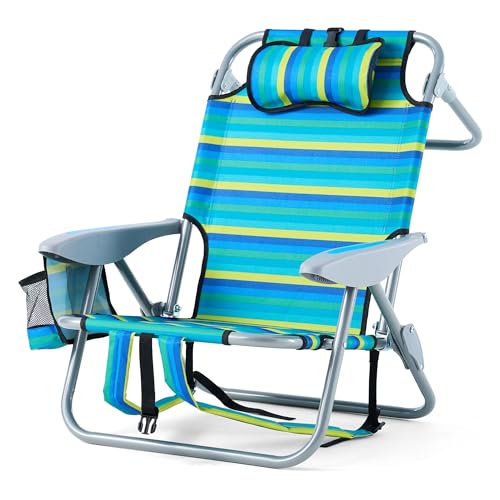 Canpsky Portable Recliners Chair for Adults, Outdoor Camping Chair Lay Flat Folding Backpack Reclining Chair with 5 Positi...