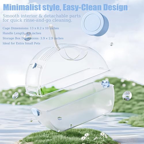 Small Portable Hamster Cages,Big Size(13×8.2×10.8'') Hamster Carrier with Water Bottle,Dwarf Hamster Travel Cage with Stor...