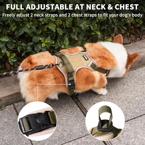 Small Dog Harness, Heavy Duty Tactical No-Pull Reflective Harness & Collar Set — Secure, No Choke, Easy On and Off Pet Ves...