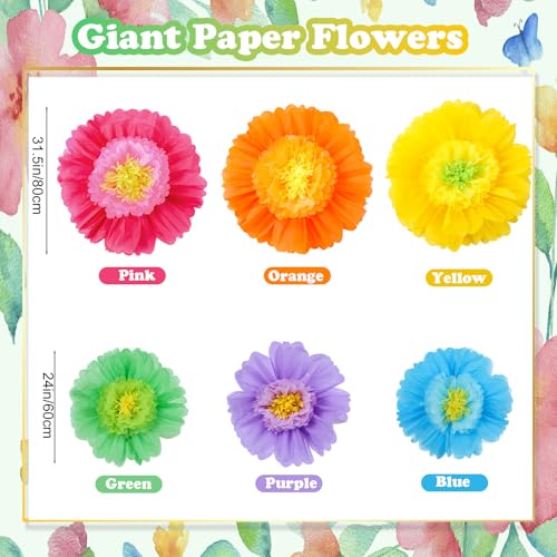 Giegxin 6 Pcs 31.5", 24" Colorful Giant Paper Flower Mexican Large Tissue Paper Flower for Wall Big Fiesta Crepe Floral De...