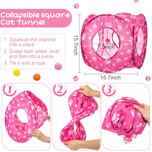 Leitee 40 Pcs Cat Toys Kitten Toys Assortments, Variety Toy Set Including 3 Pink Cat Paws Way Tunnel, Cats Feather Teaser,...