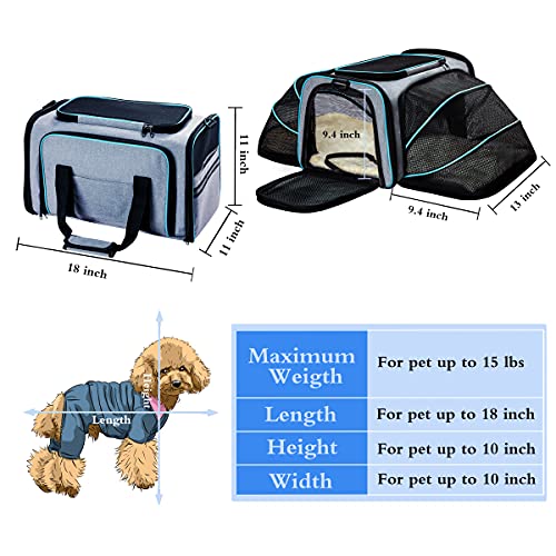 Cat Dog Carrier - Airline Approved Expandable Soft-Sided Pet Carrier with Removable Fleece Pad and Pockets, for Cats/Puppy...