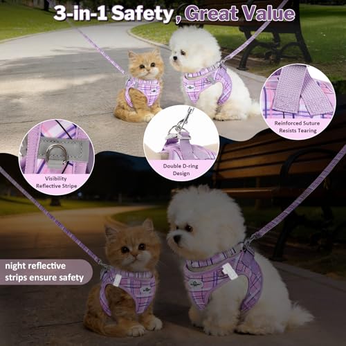 Gyuzh Dog Harness and Leash Set for Puppies - 3 Piece Step in No Pull Vest & Collar, Extra Small Kitten Harness, Breathabl...