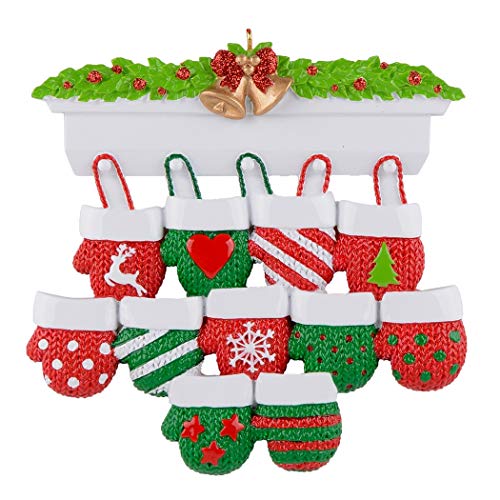 MAXORA Personalized Mitten Family of 11 Christmas Tree Ornament 2025 Family Tradition Christmas Keepsake Gift Collection f...