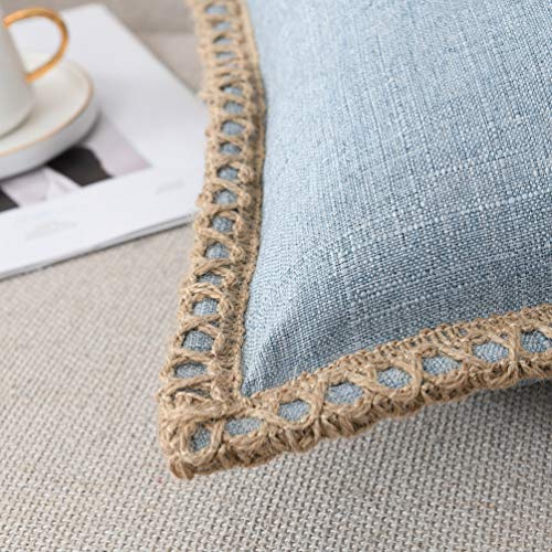 NordECO HOME Set of 2 Farmhouse Throw Pillow Covers - Burlap Linen Trimmed Tailored Edges Decorative Cushion Covers for Be...