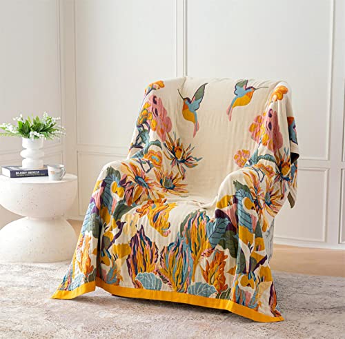 MSGKV Boho Throw Blanket 60''x80'',100% Cotton Blanket for Couch Bed, Spring Breathable Quilt Farmhouse Home Decor Soft Li...