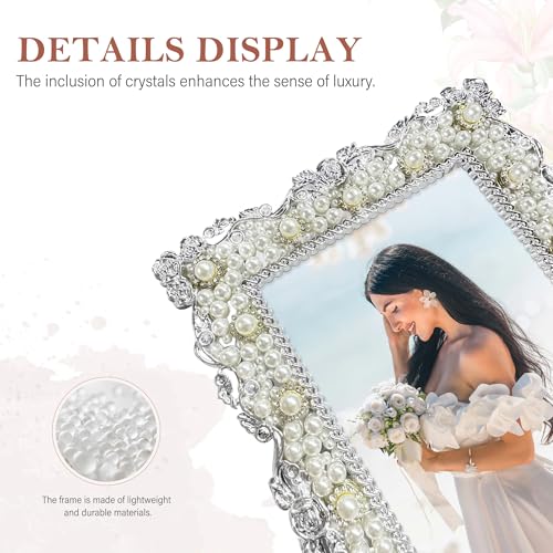 QPQIYIY 4x6 Pearl Picture Frame with Tempered Glass, Elegant Jewel Photo Frame with Rhinestones for Home Decor Tabletop Ho...
