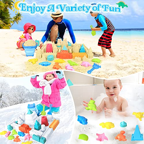 Collapsible Beach Toys for Kids Toddlers, Collapsible Sand Bucket and Shovels Set with Mesh Bag,Travel Sand Castle Buildin...
