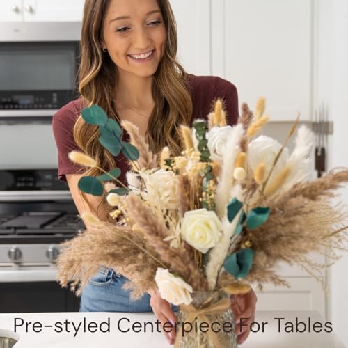 100pcs Artificial Flowers Arrangement With Vase Included, Dining Table Centerpiece Decorations, Fake Flowers in Vase, Drie...