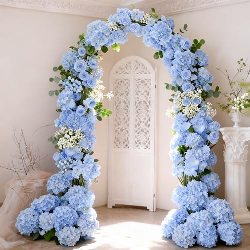 Cherica 65Pcs Blue Hydrangea Artificial Flowers Bulk，Realistic Silk Fake Flowers with Stems，Faux Hydrangea Flowers for Wed...