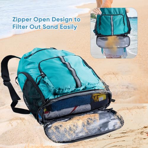 VIGEGARI Large Beach Backpack Waterproof Sandproof - Customized Oversized Drawstring Pool Bag with Shoe Compartment for To...
