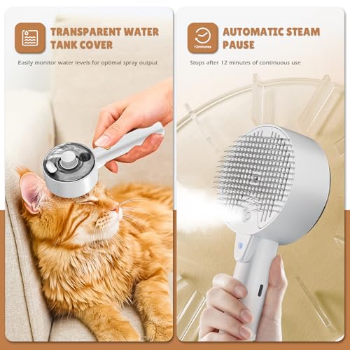 Cat Steam Brush,Cat Brushes for Indoor Cats, 4 In 1Spritz Spray Defur Comb, Cloud Care Shedding Control, Pet Grooming Brus...