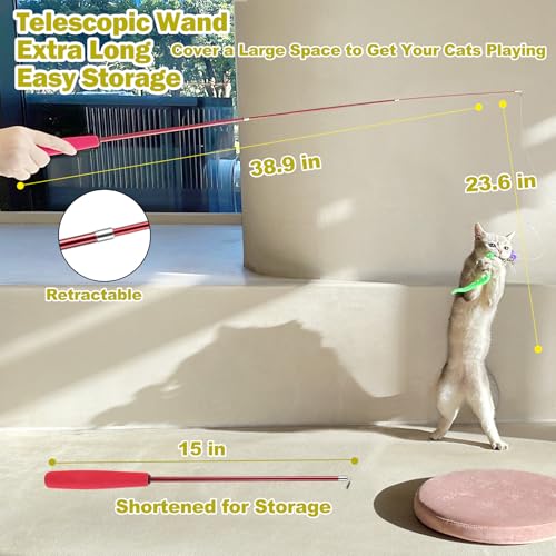 MeoHui Cat Toys for Indoor Cats, Interactive Cat Toy 2PCS Retractable Wand Toy and 9PCS Cat Feather Toys Refills, Funny Ki...