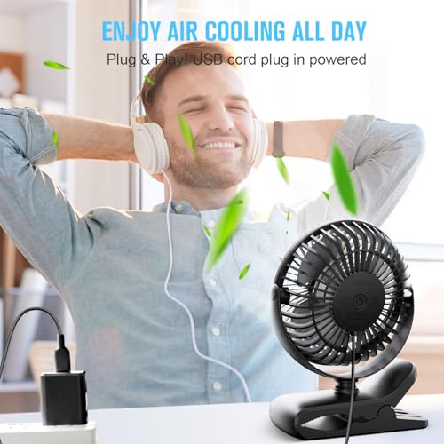 BESKAR Small Clip on Fan, 3 Speeds USB Fans with Strong Airflow, Clip & Desk Fans USB Plug in with Sturdy Clamp - Ultra Qu...