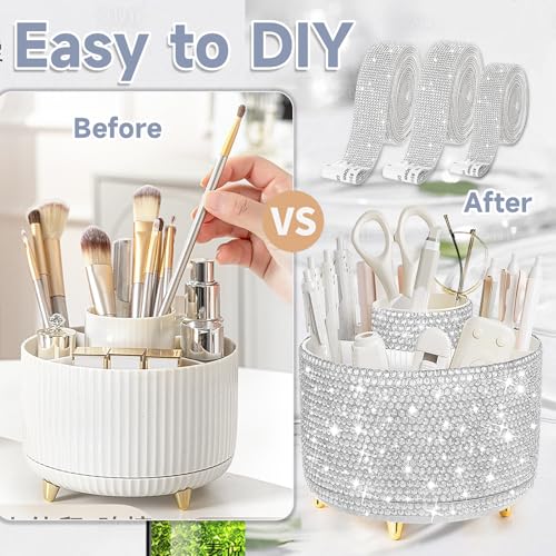 Yi-gog 360°Rotating Makeup Organizer Brush Holder with DIY Diamond Gifts Women Girls Vanity Desktop Office Dresser Bedroom