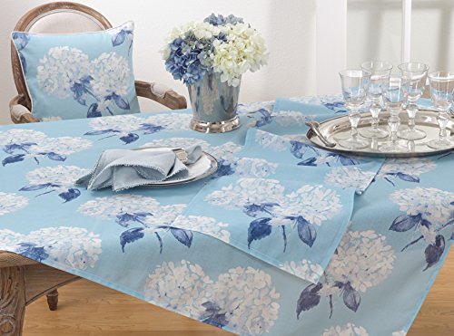 SARO LIFESTYLE Printed Hydrangea Table Runner, Aqua, 16" x 90"