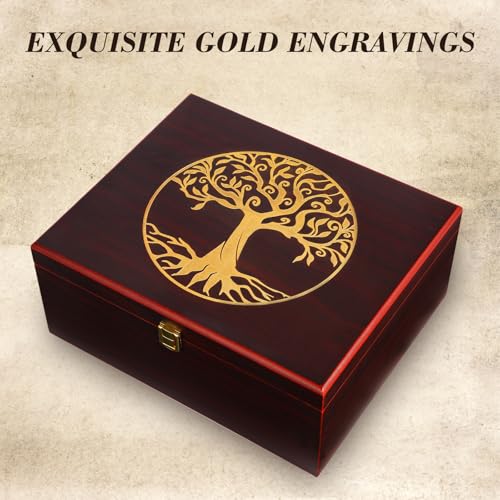 Youdear Memorials Tree of Life Red Wooden Keepsake Box - Large Decorative Storage Box with Lid