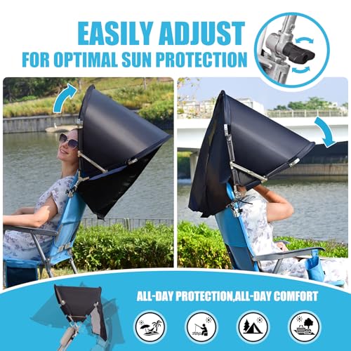 Universal Chair Umbrella Canopy, Foldable Portable UPF 50+ Chair Sun Shade Attachment with Adjustable Clamp Fits Most Bran...