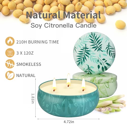 Citronella Candles Outdoor, Large Citronella Candle Outdoor for Patio, 3 Pack 12oz Summer Candle Bulk for Home Garden Yard...
