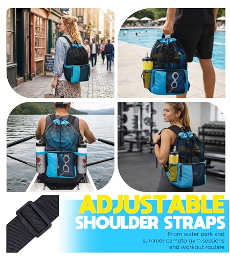 RUENVUE Mesh Swim Bag Drawstring Backpack 20L, Swim bags for Swimmers Equipment & Summer Essentials Mens and Women, Beach ...