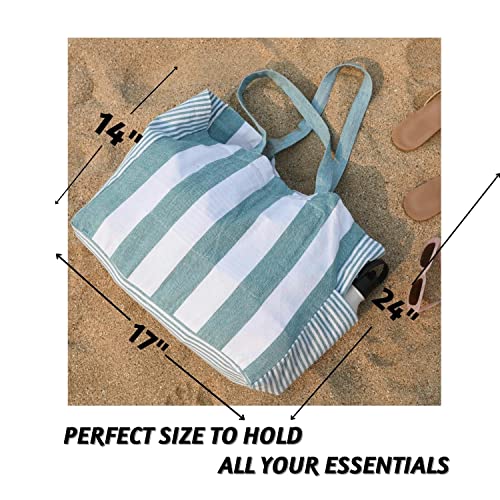 Folkulture Beach Bag For Women | 17 x 14 Inch - 100% Cotton Beach Tote Bag With Zipper Pocket Inside, Large Woven Pool Bag