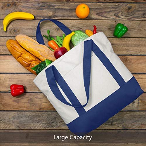 TOPDesign 1-Pack Canvas Tote Bag with an External Pocket, Reusable Grocery Shopping Bag, Top Zipper Closure, Daily Essenti...