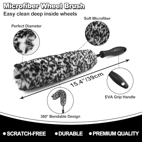 7Pcs Car Wheel Brush kit, Tire Brush, Wheel Cleaner Brush, Soft-bristled Rim Cleaner Brush, Tire Shine Applicator Pad, Car...