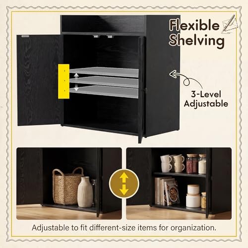 YESHOMY Farmhouse Bookshelf and Bookcase with Doors, Industrial Bookshelves and Bookcases Floor Standing Display 6-Tier Sh...