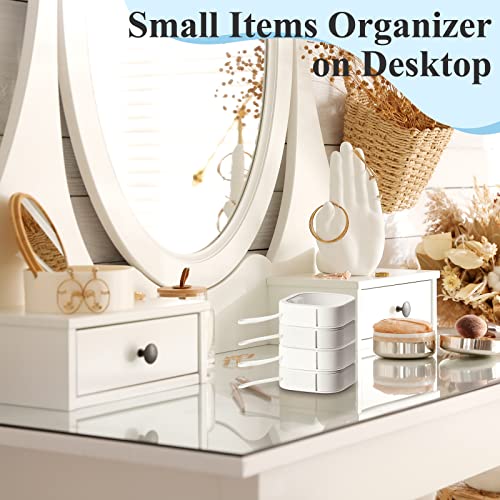 Kathfly 4 Pcs White Hair Tie Organizer Portable Hair Accessory Storage Containers Stackable Tie Bobby Pin Holder Home Cott...