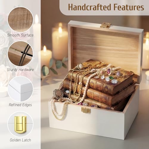 Novabright 3 Pack Memory Keepsakes Box Wooden Storage Box with a Hinged Lid Decorative Memory Treasure Chest Boxes Gift Id...