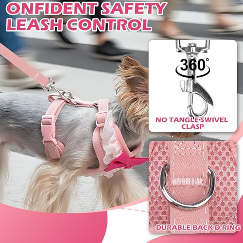 EXPAWLORER Cute Dog Harness, Pink Girl Adjustable No Pull Vest Harness and Leash Set, Soft Padded Step in Wedding Attire S...