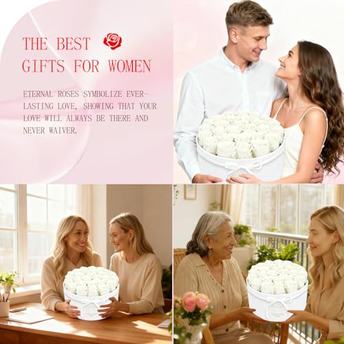 27 Forever Flowers in a Luxury Suede Box, Preserved Roses Birthday Gifts for Women, Romantic Anniversary Wedding Gifts for...