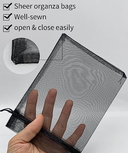 Jexila 100PCS Sheer Organza Bag 5''X7'' Black Mesh Bags Drawstring Gift Bag Small for Jewelry Goodie Candy Wedding Party F...