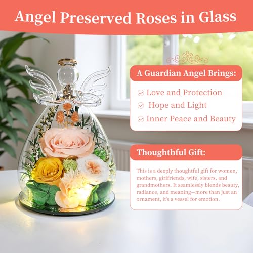 Gifts for Women Preserved Rose Forever Flower Eternal Roses in Glass Angel Figurines Fresh Flowers for Delivery Prime Moth...