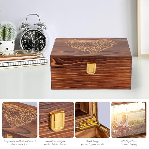 Small Wooden Memory Keepsake Boxes With Hinged Lids and a photo frame inside the lid - Decorative Storage Box With a Hinge...