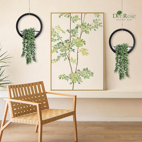 Der Rose 2 Pack Fake Plants Hanging Artificial Succulents Plants in Black Pots for Living Room Bathroom Accessories Boho F...