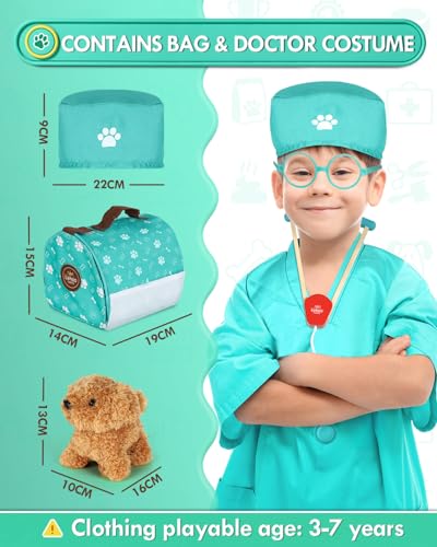 Lehoo Castle Wooden Doctor Kit for Toddlers 3-5 Girls Toys, Vet Toys for Kids, Pretend Play Doctor Set with Puppy, Stethos...