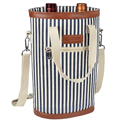opux Two Bottle Wine Bag Carrier Tote, Insulated Leakproof 2 Bottle Wine Cooler Bag for Travel BYOB Picnic, Portable Wine ...