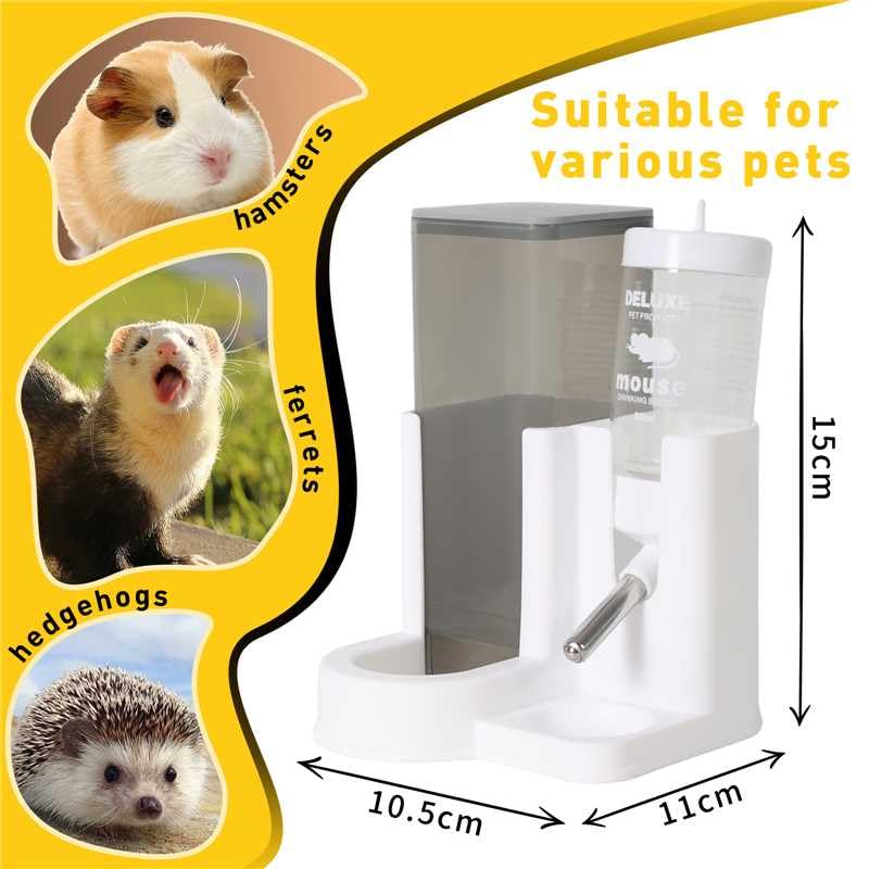 Hamster Water Bottle Standing Water Dispenser No Drip 2 in 1 Large Capacity Small Animal Automatic Food Bowl for Cage Acce...