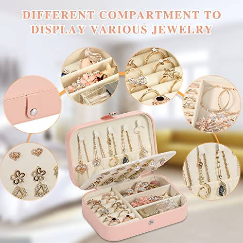 XZUZ Travel Jewelry Box, PU leather Small Jewelry Organizer For Female Girls, double layer portable mini travel case for s...
