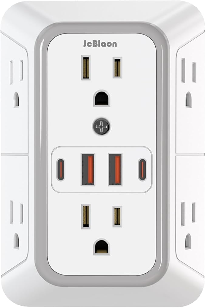 JcBlaon Outlet Extender Surge Protector - 6 Outlet Splitter with 4 USB Ports (2 USB C), Multiple Plug Expander Wall Charge...