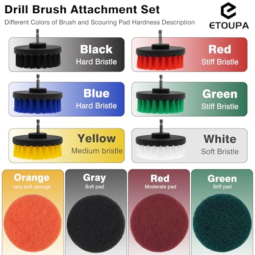 ETOUPA 30 Piece Drill Brush Attachments Set, Scrub Pads & Sponge & Wire Brush for Drill, Power Scrubber Brush with Extend ...