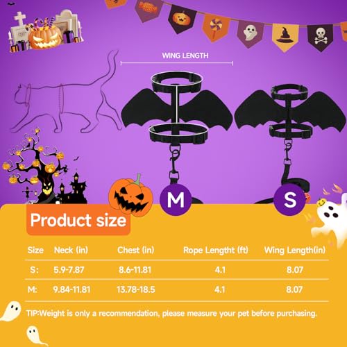 Yonuni Cat Harness and Leash, Cat Halloween Costumes with Bat Wings Escape Proof Soft Adjustable Vest, Easy Control Breath...