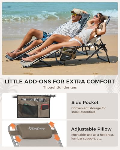 KingCamp Tanning Chair with Face Hole, Lounge Chairs Outdoor Folding Comfy Adjustable 5-Position Lay Flat Foldable Chaise ...