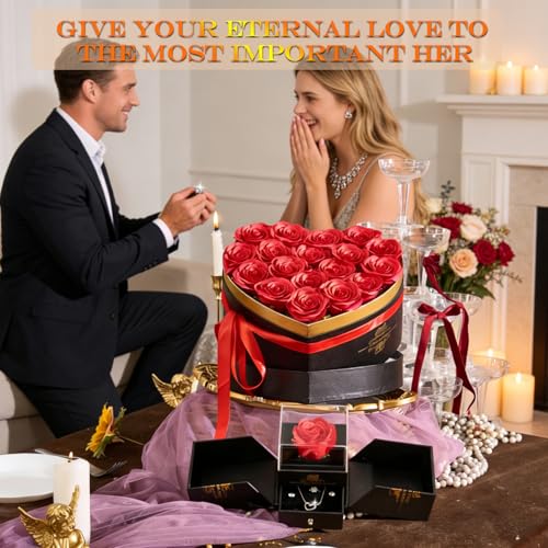 Gifts for Women Artificial Forever Flowers Box & Preserved Roses with Necklace Ring Earrings,Gifts for Her Girlfriend Mom ...