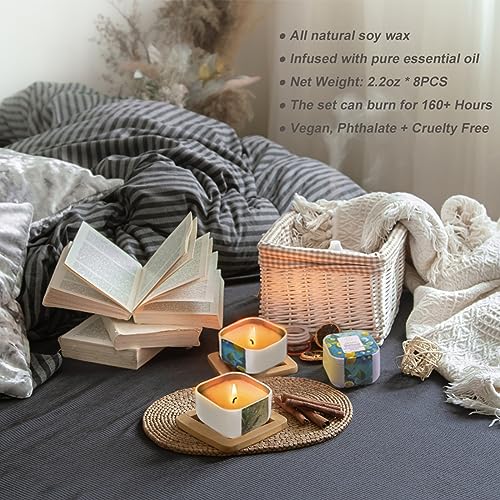 Premium 8-Pack Organic Aromatherapy Candles, Hand-Poured Soy Wax Jars, Natural Fragrance for Home Décor, Housewarming, Bir...