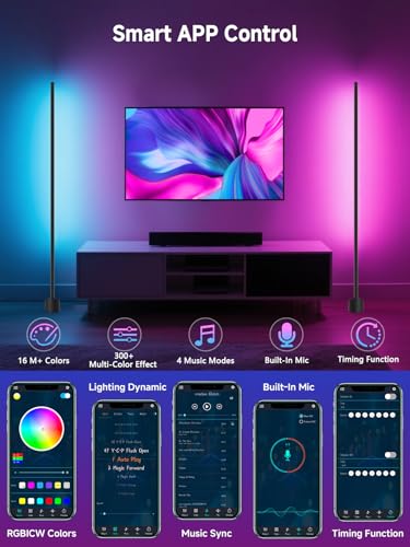 GIPOYENT Standing Floor Lamp, RGB LED Lamp with Music Sync, Smart App and Remote Control Ambience Light with Music Sync, L...