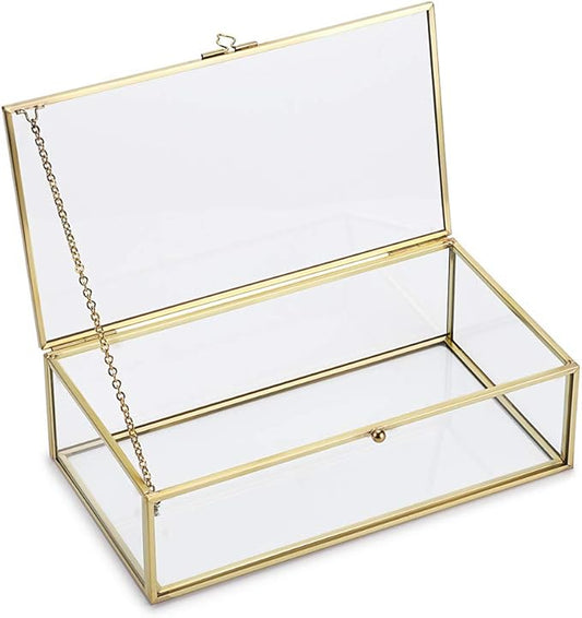 Hipiwe Vintage Glass Keepsake Box, Rectangle Jewelry Display Organizer, Lidded Box for Home Decor, Storage of Trinkets, Ri...